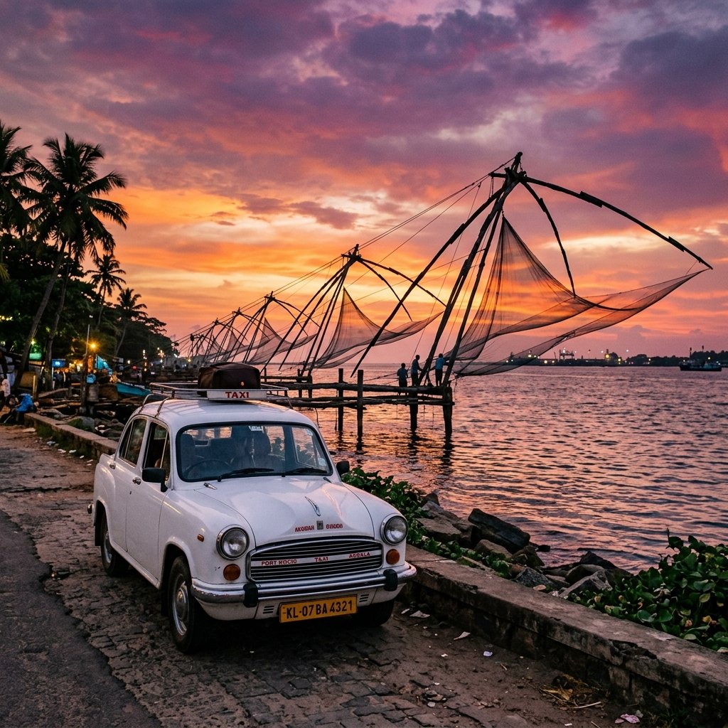 Fort Kochi Chinese Fishing Nets at sunset